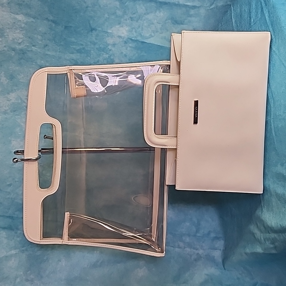 Gucci 2 in 1 PVC White Cream Clear Top Handle Clutch Purse Bag